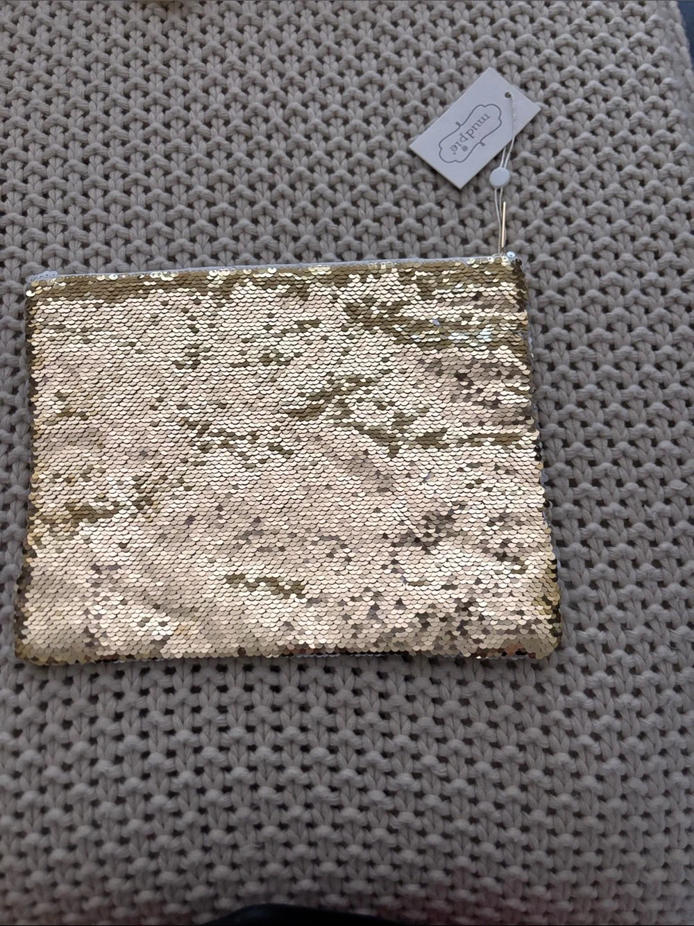 Mud Pie Gold Sequin 'BE JOLLY' Zip Pouch L 12 x 9.5
